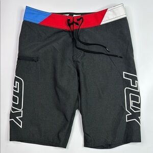 Fox Men's Black Swim Board Shorts with Red and Blue Accents Size 30